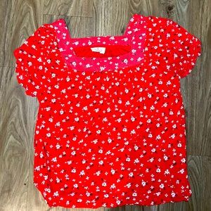 Bohemian Ember red flower blouse with rectangular neck line size medium